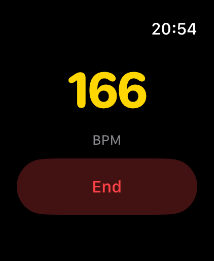 Current Apple Watch companion showing simulated heart rate