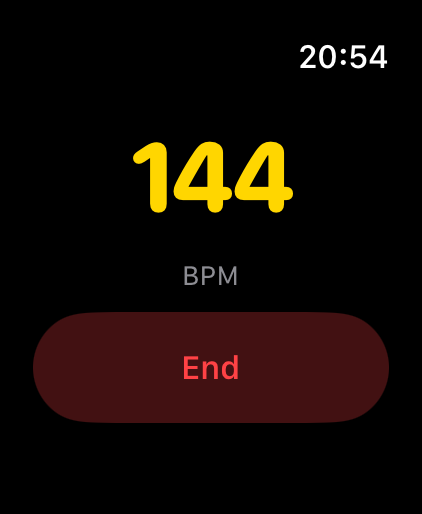 Current Apple Watch companion showing simulated heart rate