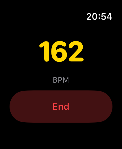 Current Apple Watch companion showing simulated heart rate